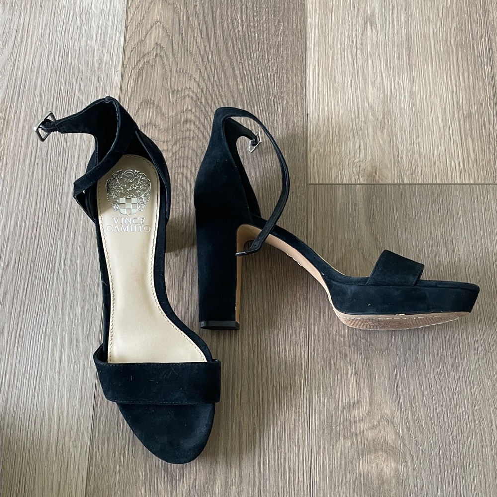 Vince Camuto Black Suede Block Heel Sandals